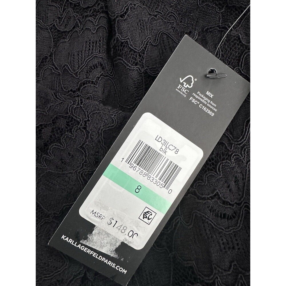 KARL LAGERFELD PARIS Women's Scuba Crepe Lace Dress Cocktail Party Black Size 8 - Picture 7 of 9